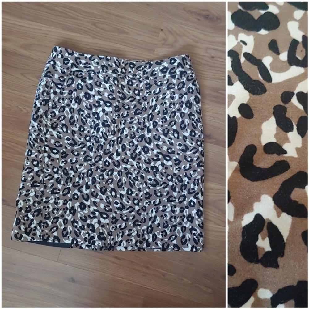 EUC Merona Brown Black Leopard Animal Print High Waisted Pencil Mini Skirt 4